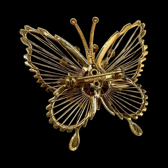 Vintage Monet “Spinneret” Gold Plated w/ Swarovski Crystals Butterfly Brooch - Picture 4 of 8